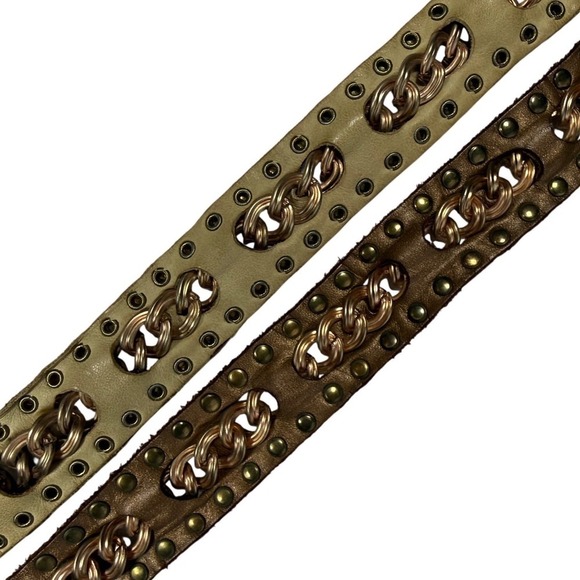 Sand Castle USA Womens Brown Leather Studded Chain Belt Buckle Western Style main image 4